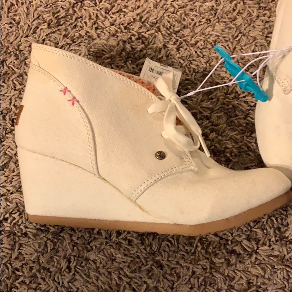 White tanish target mad love wedge bootie